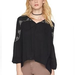ROCK & REPUBLIC Women’s Embellished Peasant Top Black Long Sleeve Size L